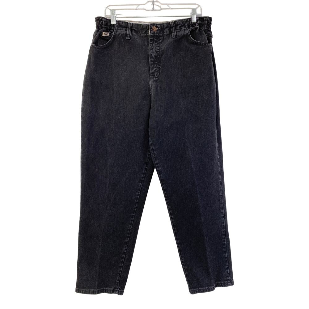 Vintage Lee High Waist Side Elastic Mom Jeans Black‎ Women's 16 Petite Bareback